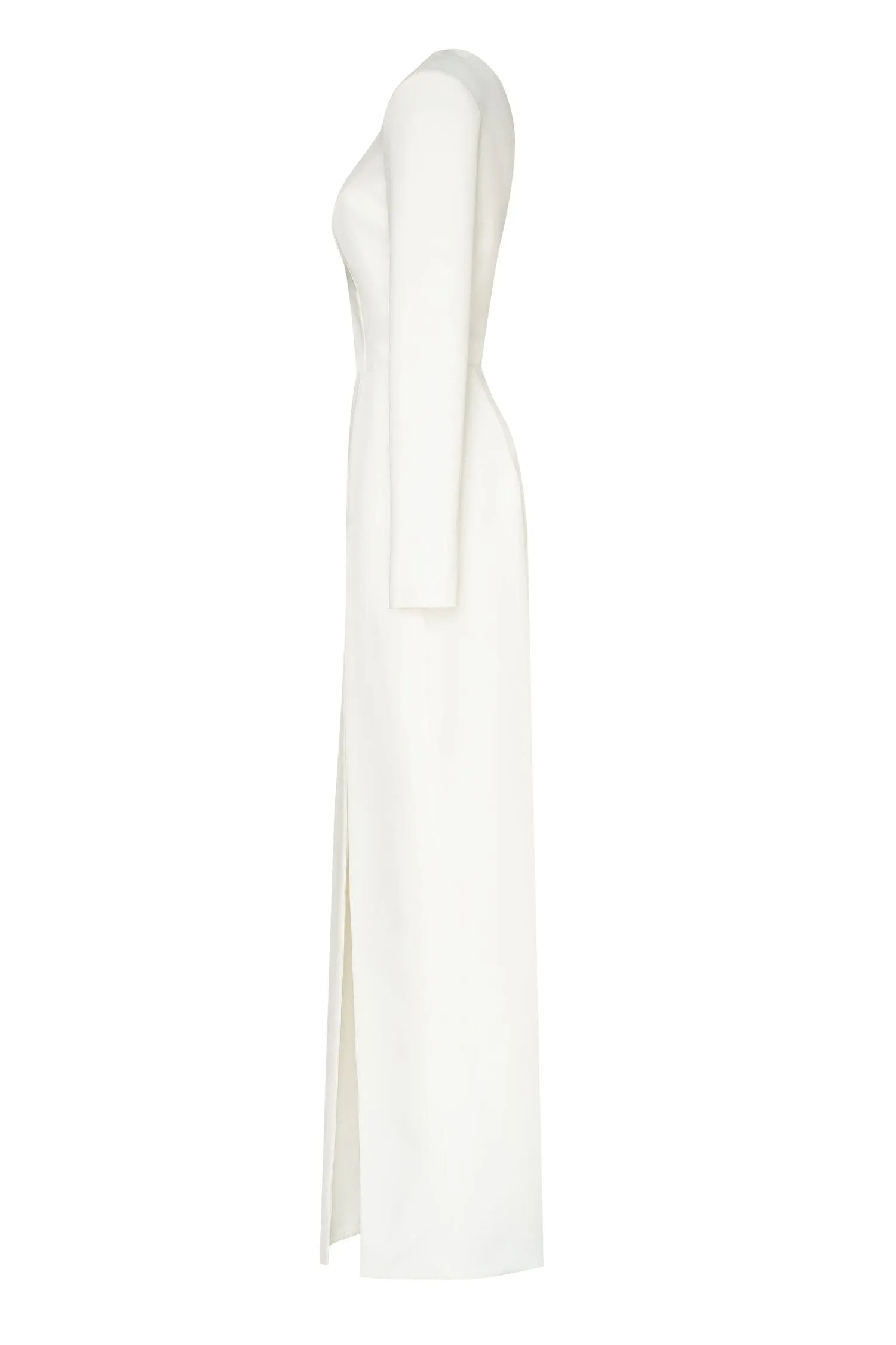 White Long-sleeved dress with sharp shoulder cut