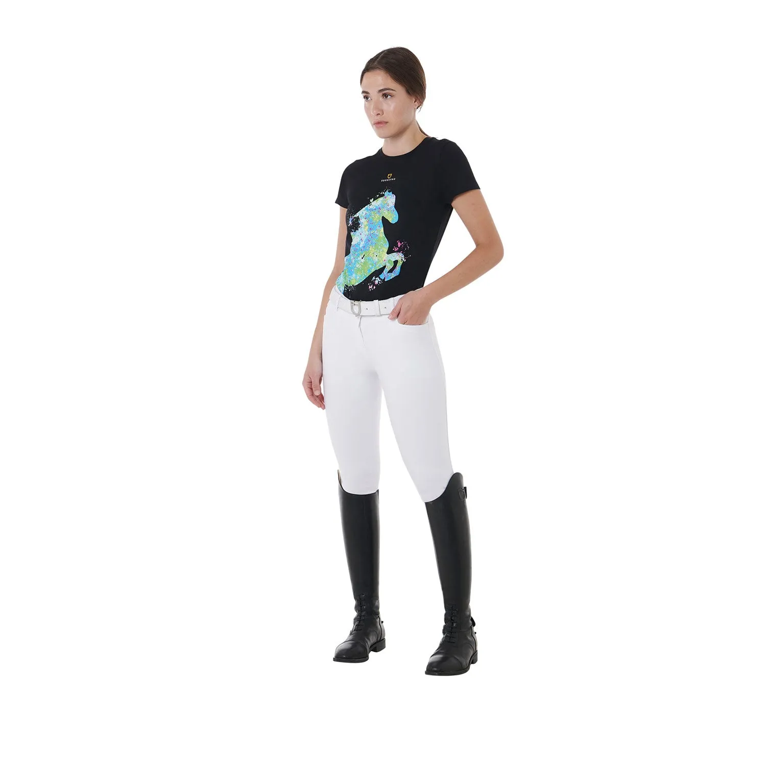 Women's Slim Fit T-Shirt with Abstract Horse Print