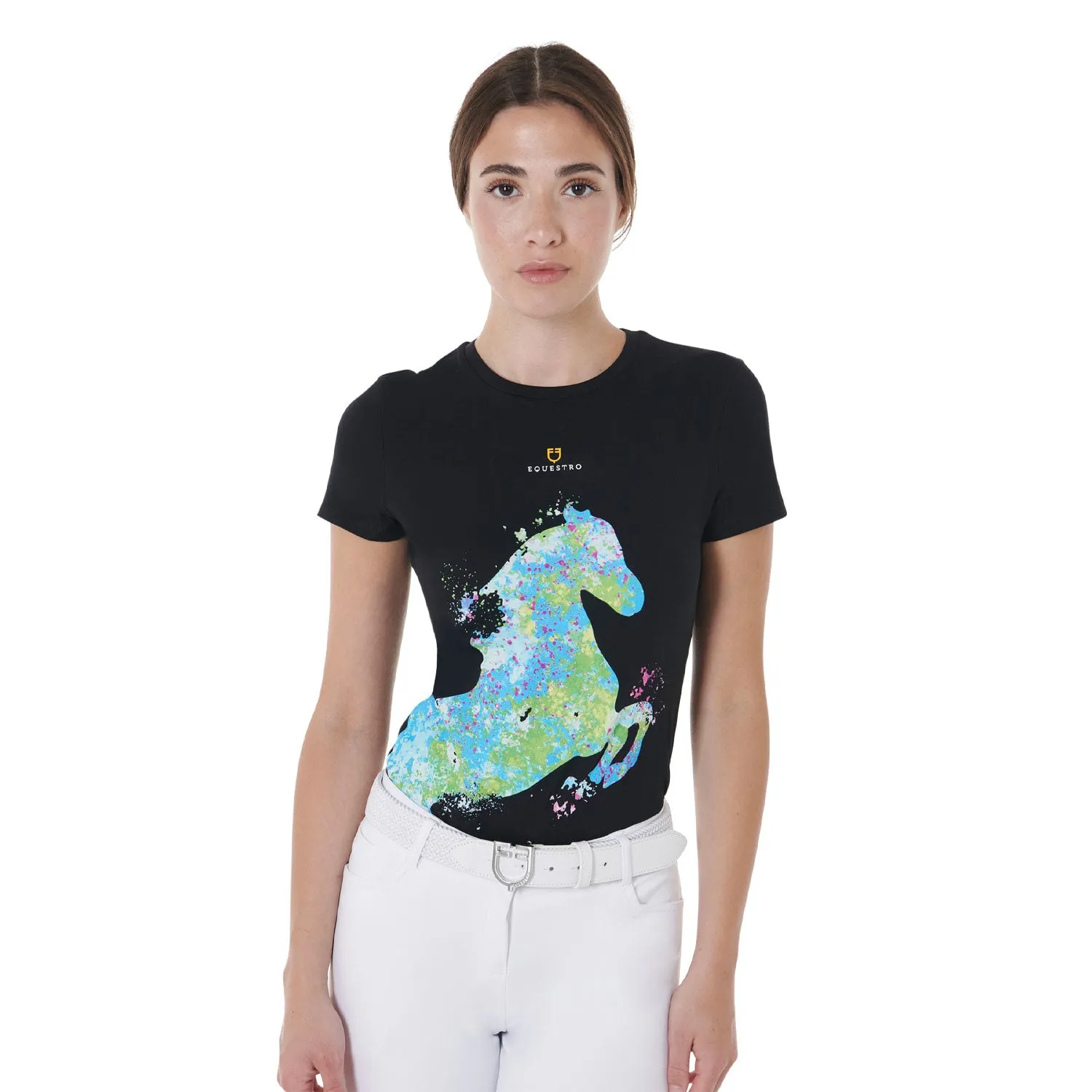 Women's Slim Fit T-Shirt with Abstract Horse Print