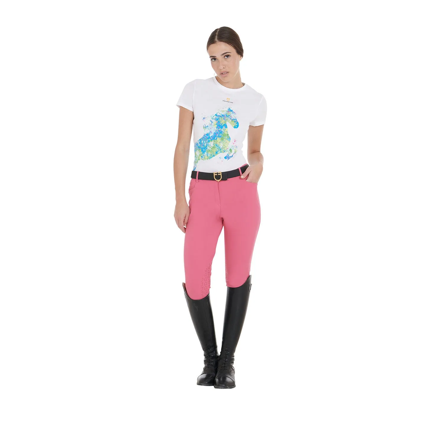 Women's Slim Fit T-Shirt with Abstract Horse Print