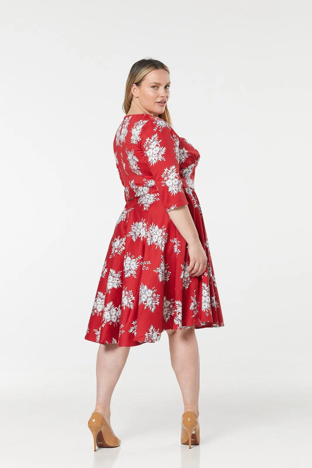 Yara Fit &Flare, Wrap Floral Midi Swing Dress