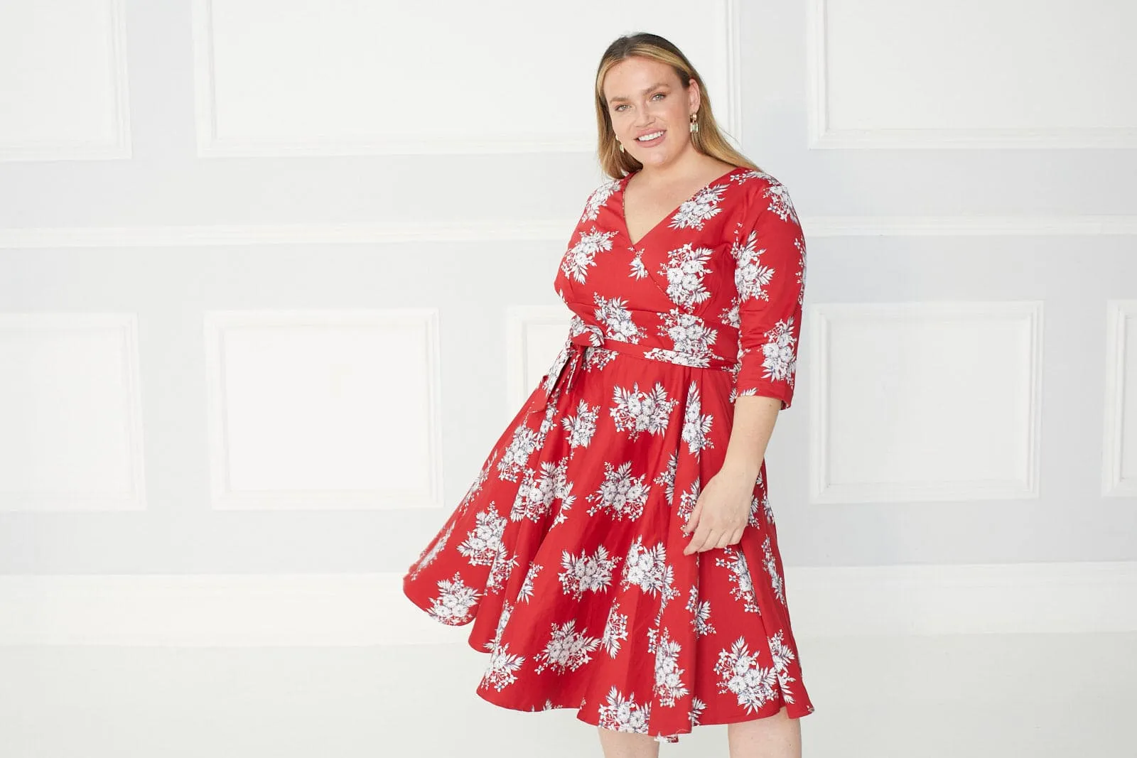 Yara Fit &Flare, Wrap Floral Midi Swing Dress