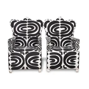 Yoruba Beaded Arm Chair Set of 2 | Black & White Crown Tip High Back